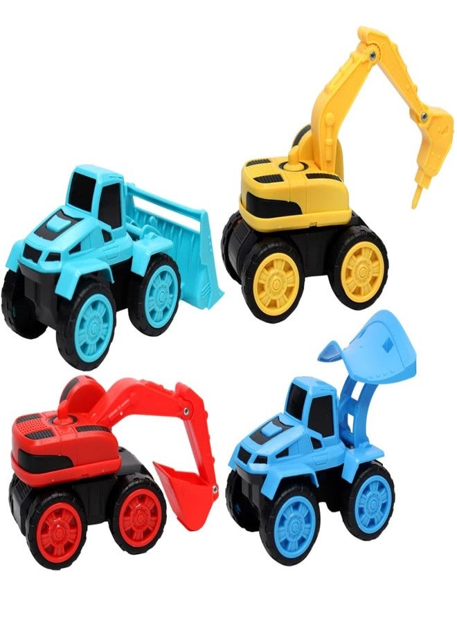 ستوريو مجموعة ألعاب البناء من ستوريو، 4 قطع، تتضمن حفارة، جرافة، مدحلة طرق، رافعة شوكية، سيارات ألعاب تعمل بالاحتكاك، مناسبة للأطفال الصغار، من عمر سنة إلى 6 سنوات، بنين وبنات، شاحنات ومركبات. - Image 1